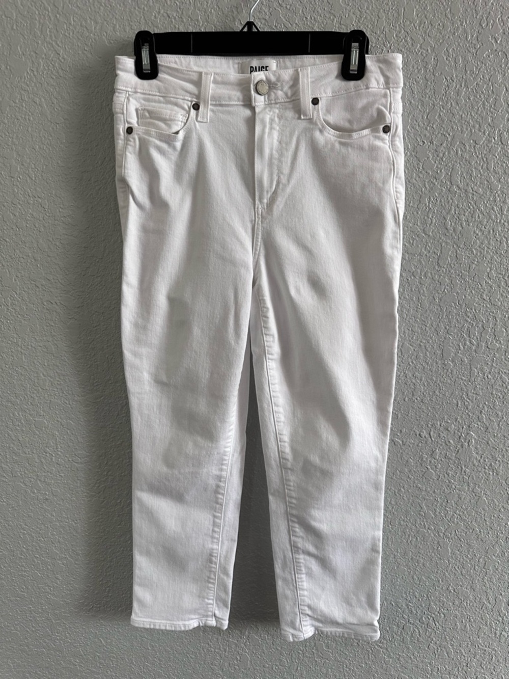 PAIGE Jacqueline Crop Jeans Womens 28 White Mid Rise Slim Straight Stretch Denim